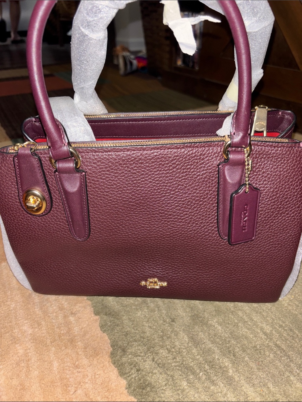 Coach Pebbled Leather Satchel in Wine
